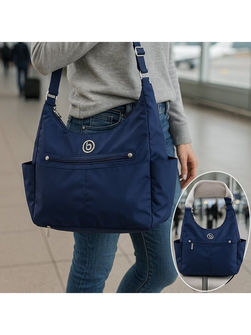 Baggallini Nylon Crossbody Shoulder Bag – Navy – RFID Security – Lightweight